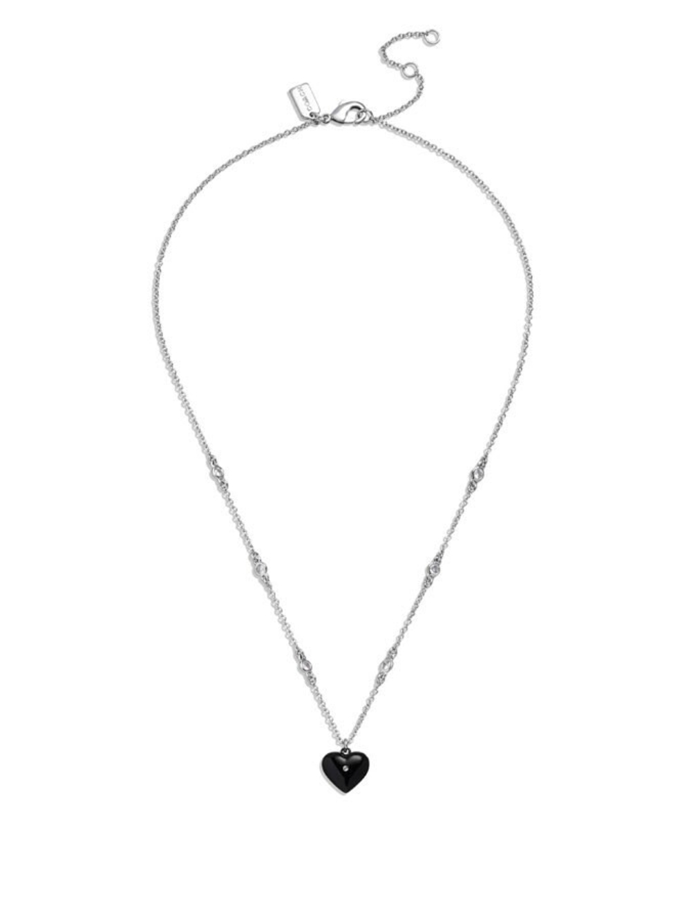 Coach Silver Chain Necklace with Black Heart Pendant